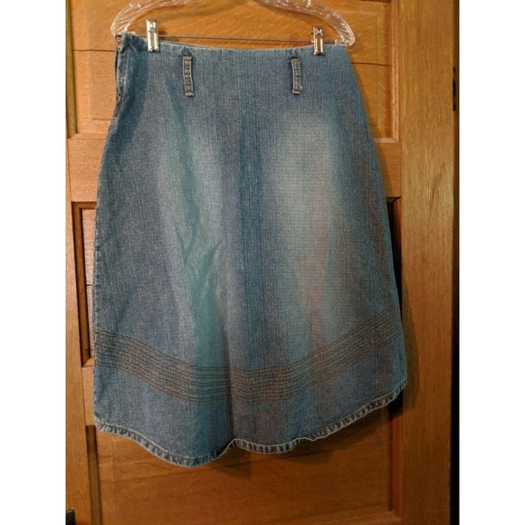 Gloria Jean Skirt Size M Medium Denim Blue Modest Womens Asymmetrical - Picture 3 of 6